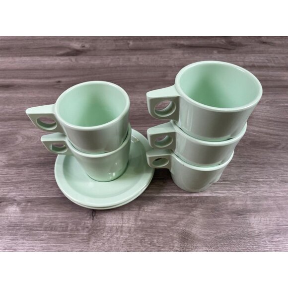 Lot of 5 Vintage Dallas Ware Coffee Cups - Pretty Seafoam Green - Made in USA - Picture 13 of 16